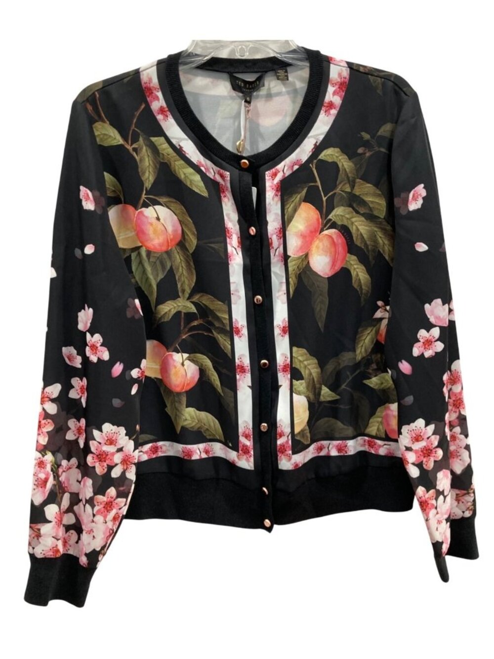 Ted Baker Peach Blossom Woven Bomber Jacket 5 L Black Wool Feminine Whimsygoth